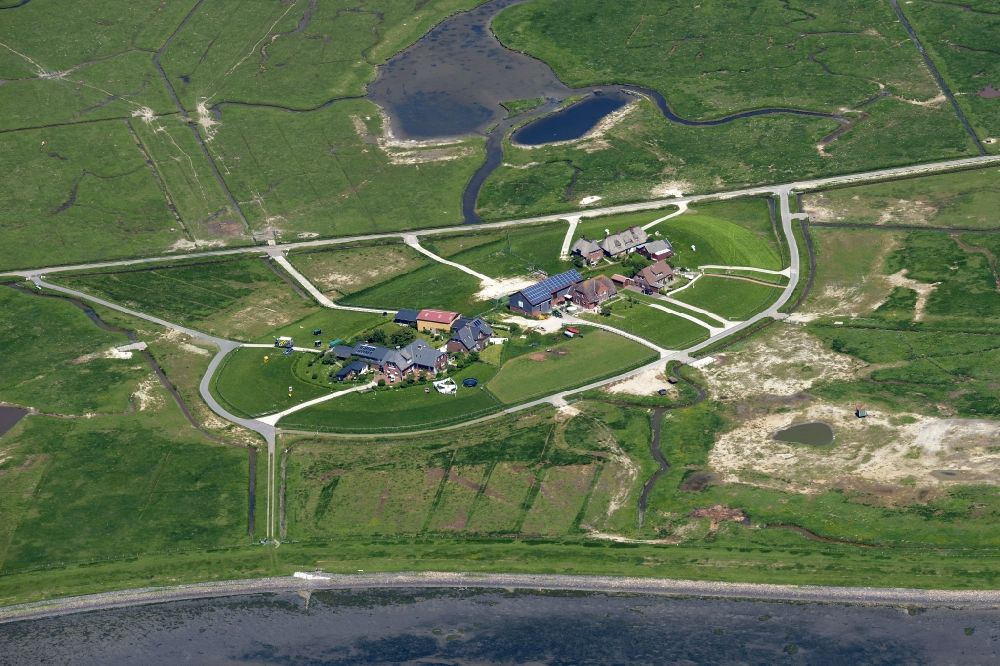Aerial photograph Hooge - Coastal area of the North Sea Halligen - Island in Hooge in the state Schleswig-Holstein