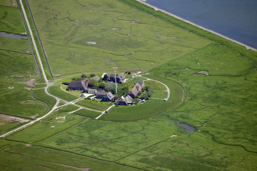 Aerial photograph Hooge - Coastal area of the North Sea Halligen - Island in Hooge in the state Schleswig-Holstein