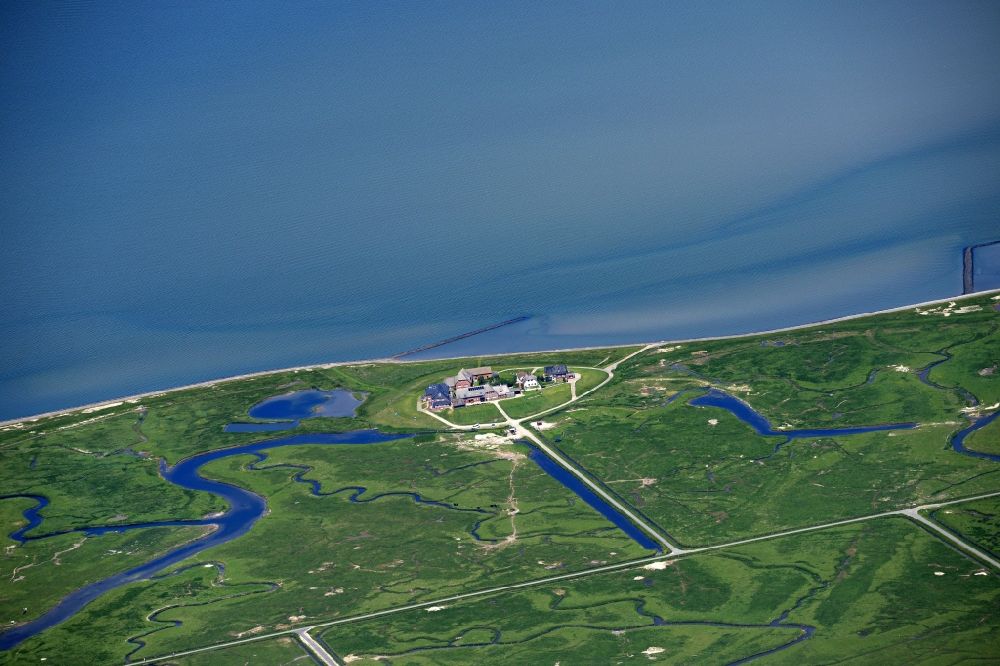 Hooge from the bird's eye view: Coastal area of the North Sea Halligen - Island in Hooge in the state Schleswig-Holstein