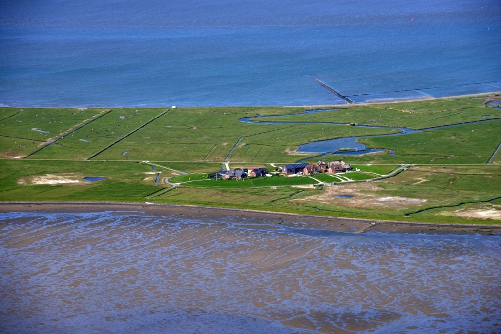 Aerial image Hooge - Coastal area of the North Sea Halligen - Island in Hooge in the state Schleswig-Holstein