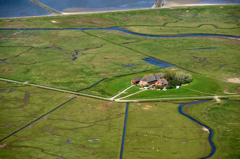 Hooge from above - Coastal area of the North Sea Halligen - Island in Hooge in the state Schleswig-Holstein
