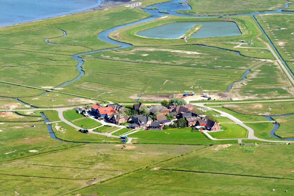 Hooge from the bird's eye view: Coastal area of the North Sea Halligen - Island in Hooge in the state Schleswig-Holstein