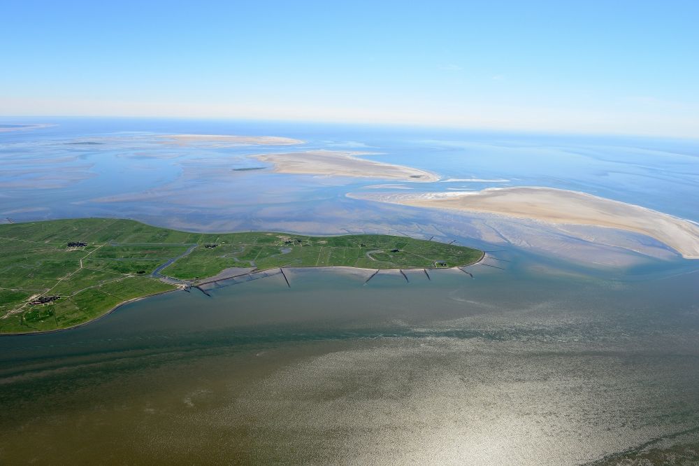 Hooge from above - Coastal area of the North Sea Halligen - Island in Hooge in the state Schleswig-Holstein