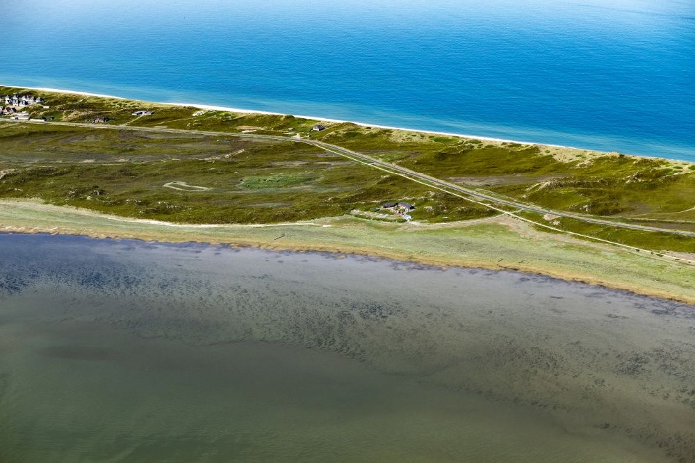 Hörnum (Sylt) from the bird's eye view: Coastal area of a??a??the North Sea island in Hoernum (Sylt) in Coastal area of a??a??the North Sea island in Hoernum (Sylt) in the state of Schleswig-Holstein. Youth tent camp Strandlaufernes