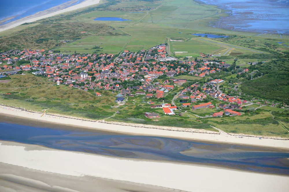 Langeoog from above - Coastal area the North Sea island - Island in Langeoog on island Langeoog in the state Lower Saxony, Germany
