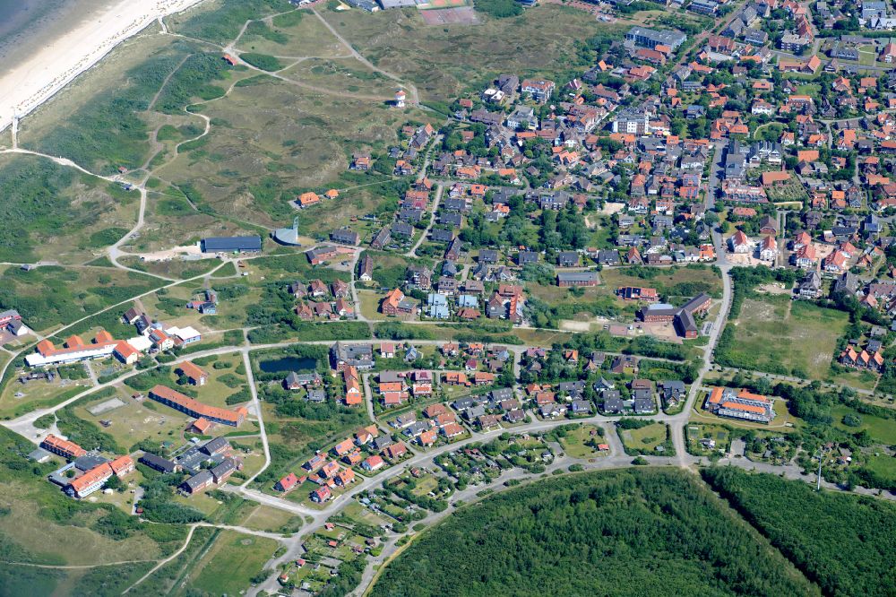 Langeoog from above - Coastal area the North Sea island - Island in Langeoog on island Langeoog in the state Lower Saxony, Germany