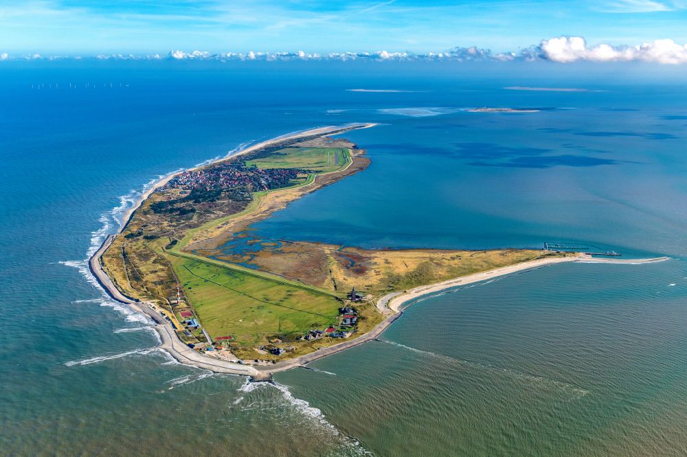 Wangerooge from above - Coastal area the North Sea island - Island in the district Westen in Wangerooge in the state Lower Saxony, Germany