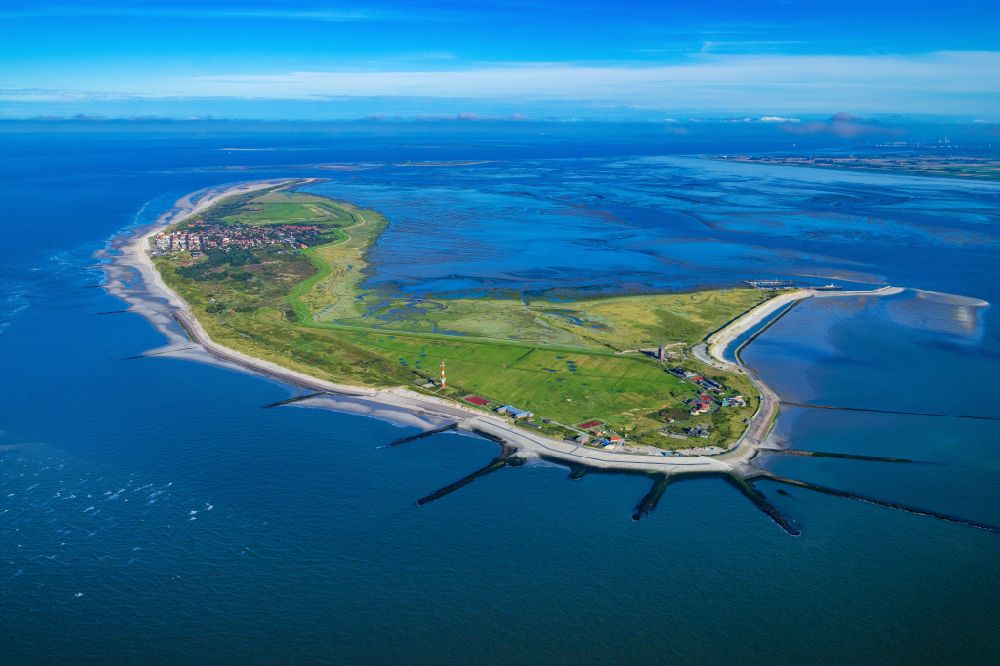 Aerial image Wangerooge - Coastal area the North Sea island - Island in the district Westen in Wangerooge in the state Lower Saxony, Germany