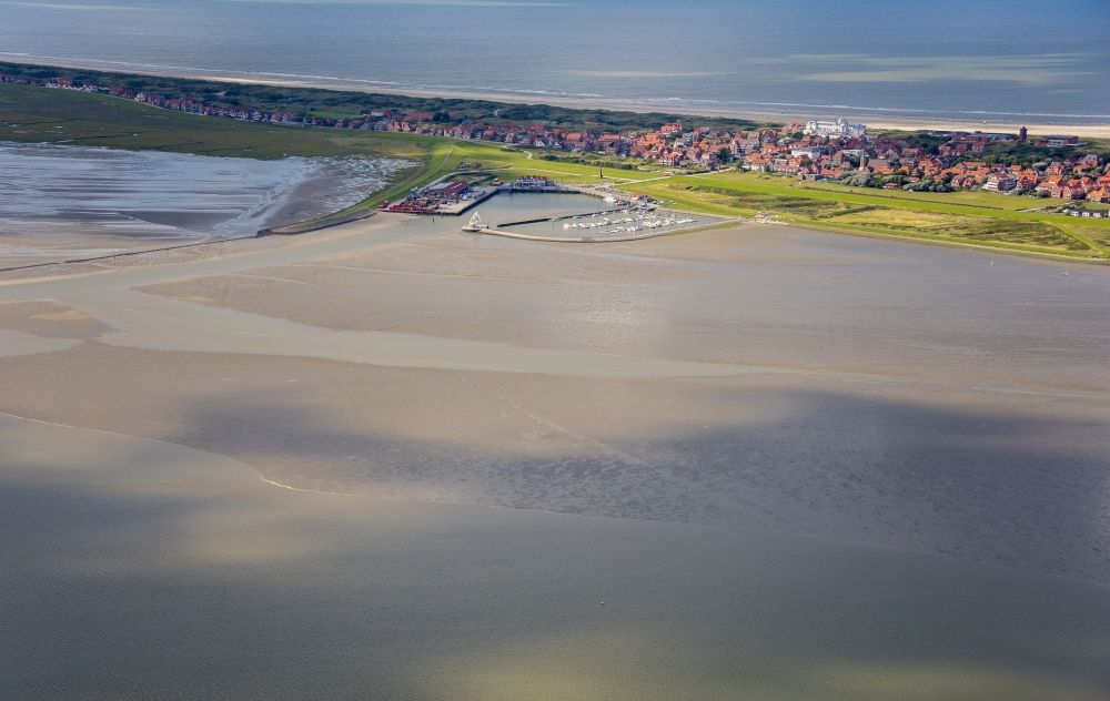 Juist from above - Coastal area of North Sea - Island in Juist in the state Lower Saxony, Germany