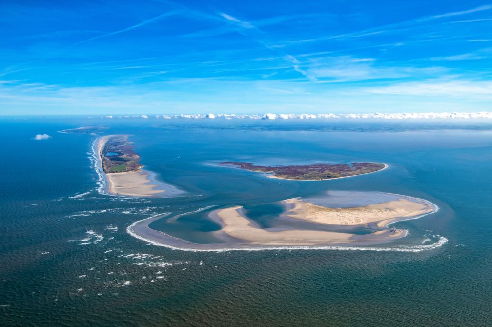 Juist from above - Coastal area of North Sea - Island Kachelotplate in Juist in the state Lower Saxony, Germany