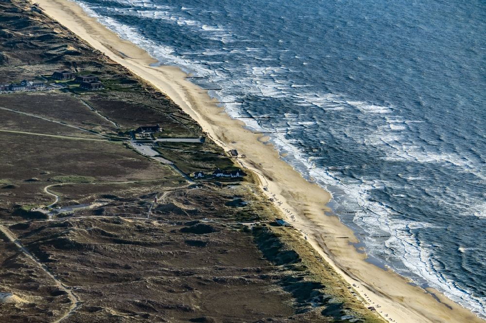 Kampen (Sylt) from above - Coastal area of the North Sea - Island in Kampen (Sylt) in the state Schleswig-Holstein