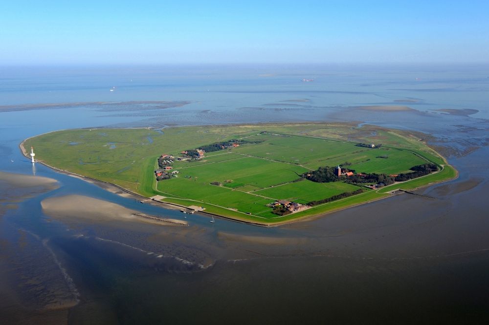 Aerial photograph Insel Neuwerk - Coastal area of North Sea - Island in Insel Neuwerk in the state Lower Saxony, Germany