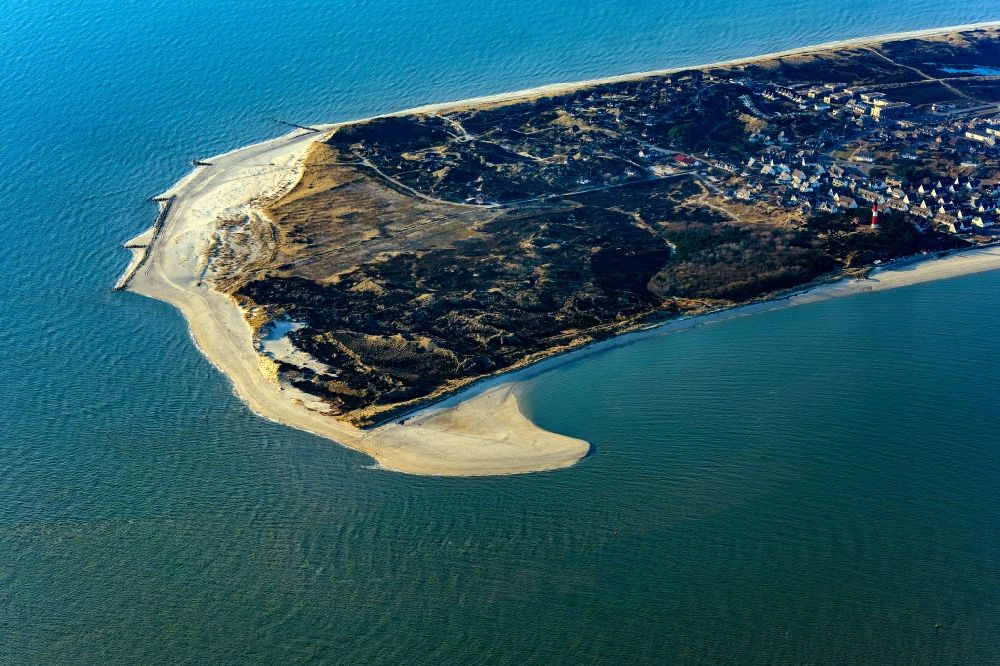 Hörnum (Sylt) from the bird's eye view: Coastal area and Odde of the North Sea island of Sylt in Hoernum in the state of Schleswig-Holstein