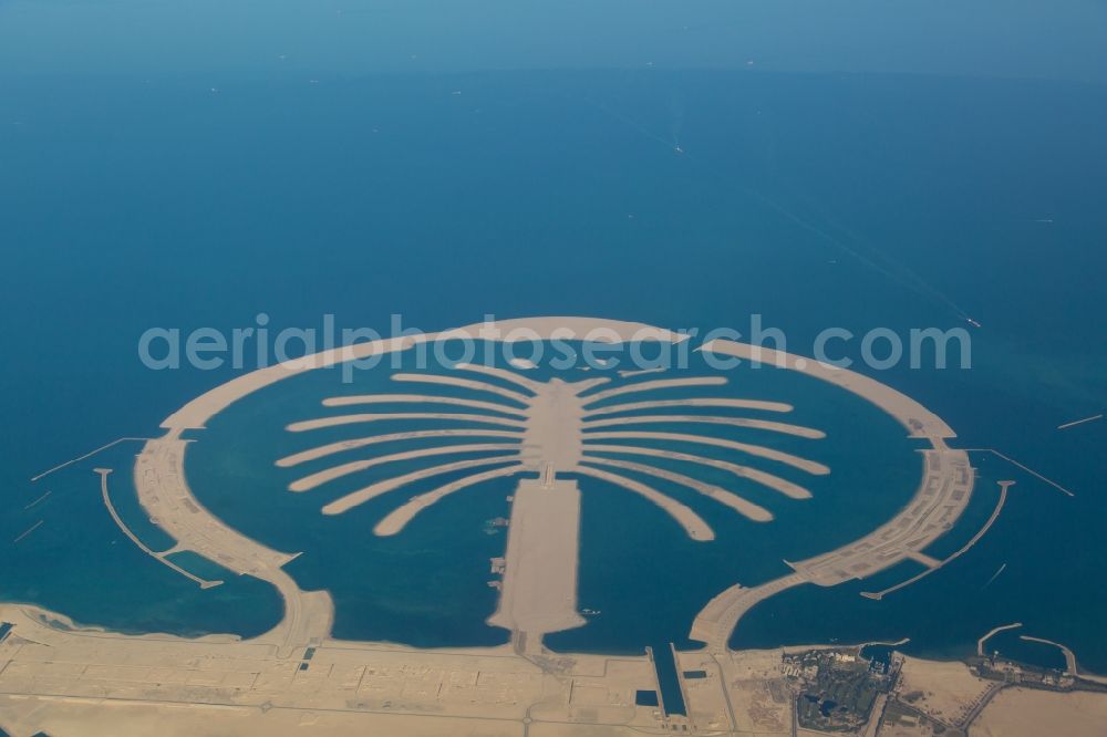 Dubai from the bird's eye view: Coastal area of the Palm Jebel Ali Island in the district Mina Jebel Ali in Dubai in United Arab Emirates