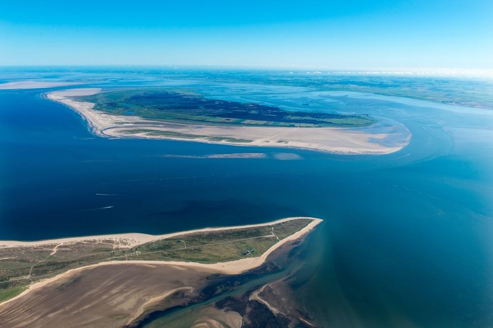 List from the bird's eye view: Coastal area of the Sylt - Island in List in the state Schleswig-Holstein. In the picture as well the Roem island in Denmark