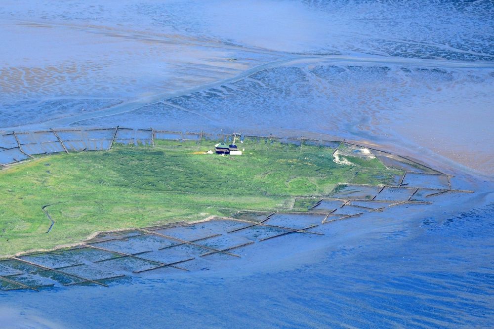 Aerial image Hooge - Coastal area of the Vogelfreistaette Hallig Norderoog - Island in Hooge in the state Schleswig-Holstein