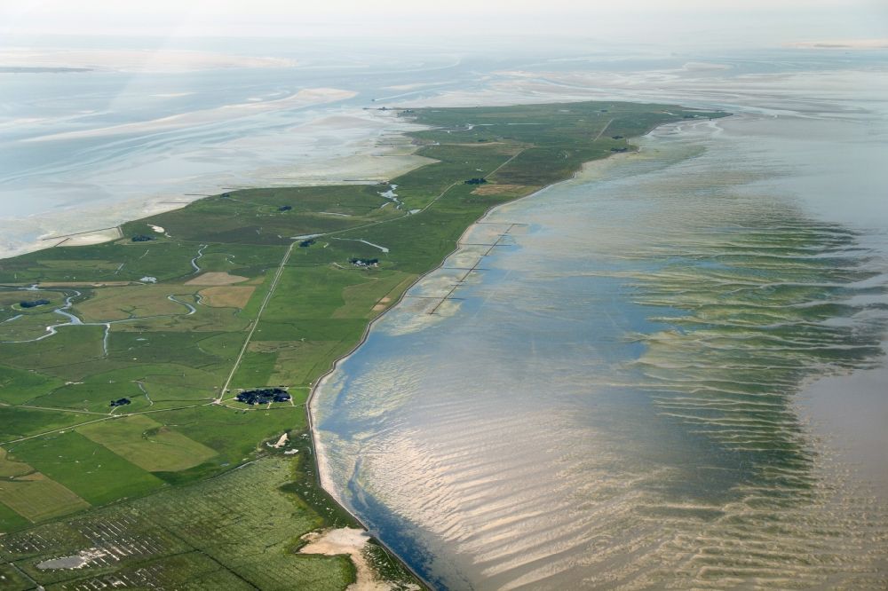 Langeneß from above - Coastal area of the Langeness - Island in Langeness in the state Schleswig-Holstein