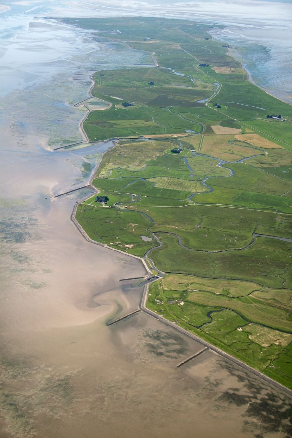 Langeneß from the bird's eye view: Coastal area of the Langeness - Island in Langeness in the state Schleswig-Holstein