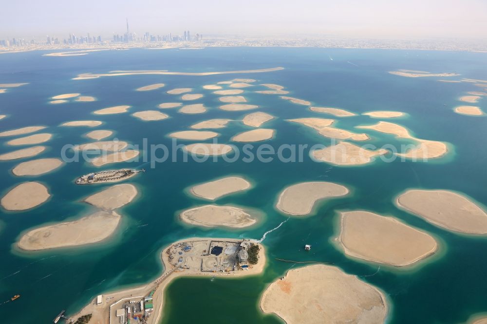 Dubai from above - Persian Gulf coastal area of the The World Welt - Island in the district The World Islands in Dubai in United Arab Emirates