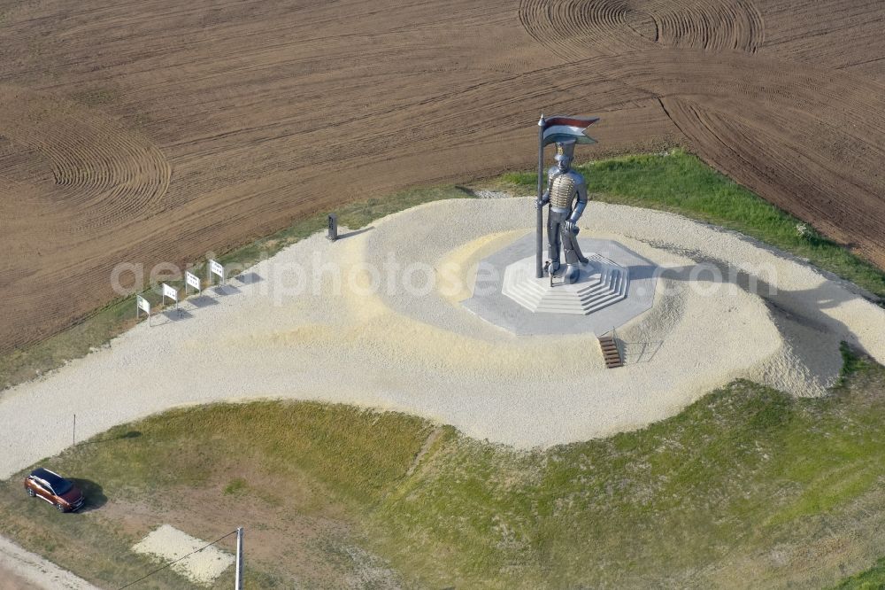 Pakozd from above - Outdoor art- installation Miska Husar Statue in Pakozd in Weissenburg, Hungary