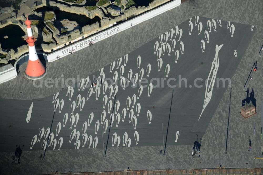 Bremerhaven from the bird's eye view: Art at the Willy-Brandt-Platz in Bremerhaven in the state Bremen. The suggestion for the restructuring was made by the planning office Latz + Partner