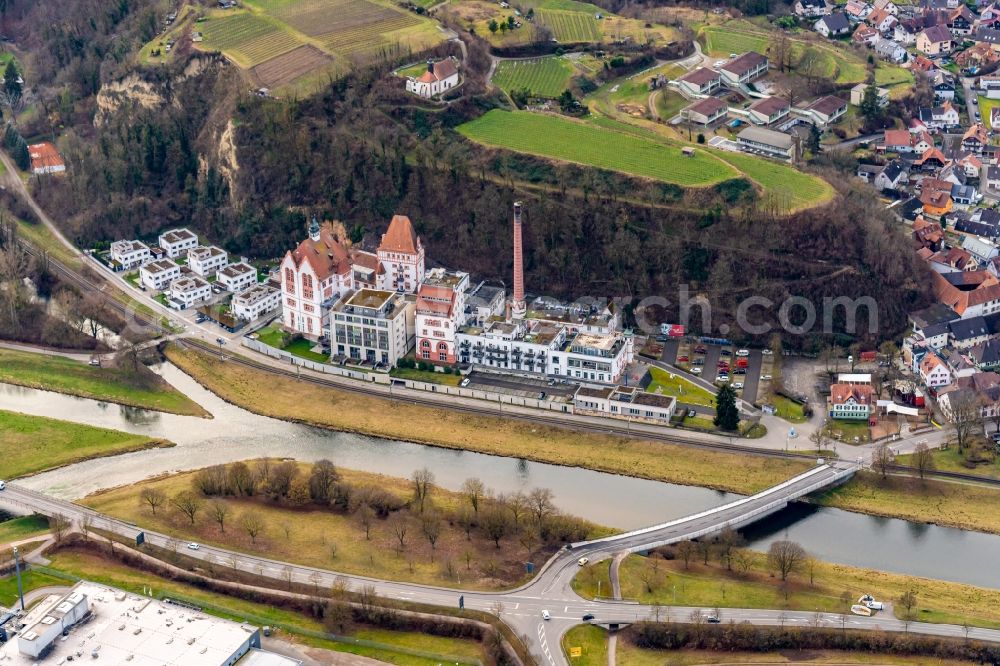 Aerial photograph Riegel am Kaiserstuhl - Kunstmuseum Messmer Foundation at the banks of the river Elz in Riegel am Kaiserstuhl in the state Baden-Wurttemberg