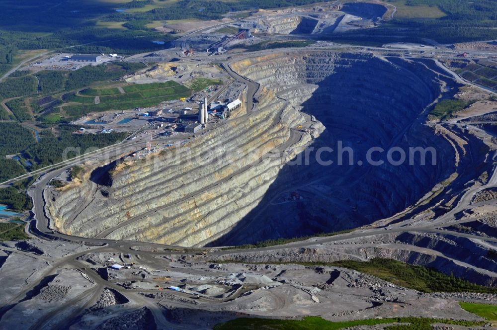 Aerial photograph Gällivar - Terrain and overburden surfaces of the copper mine open pit in Gaellivar in Sweden