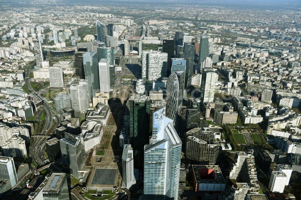 Paris from above - La Defense- City center with the skyline in the downtown area in Paris in Ile-de-France, France