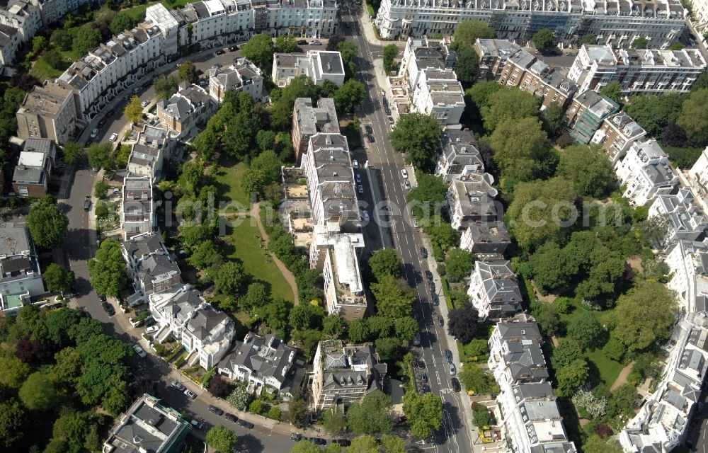 London from the bird's eye view: View of the Ladbroke Estate in Notting Hill in the district of the Royal Borough of Kensington and Chelsea in London in the county of Greater London in the UK