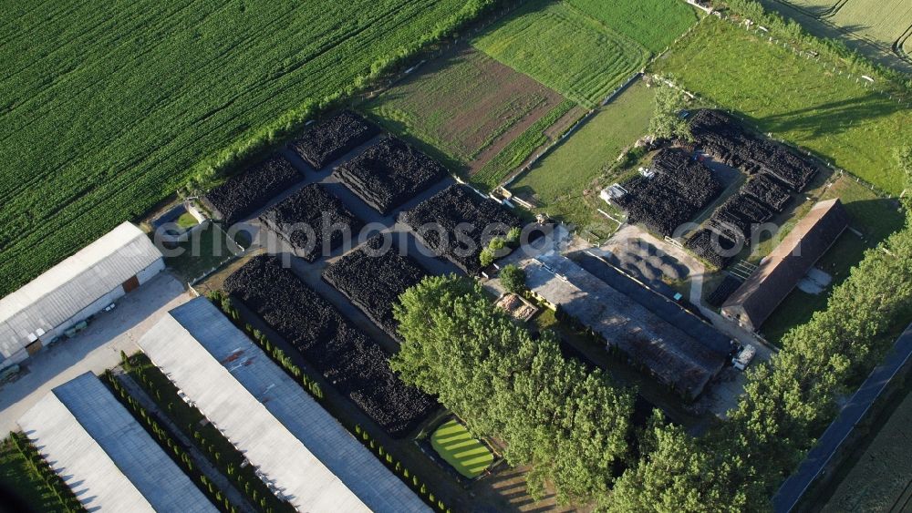Aerial photograph Osterwieck - Bearing surface for used tires in the industrial area in Osterwieck in the state Saxony-Anhalt, Germany