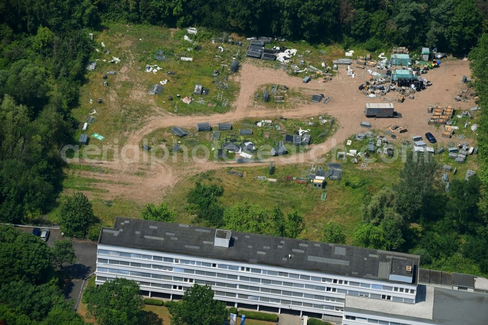 Bonn from above - Bearing surface for scaffolding ond paring in the industrial area in the district Hochkreuz in Bonn in the state North Rhine-Westphalia, Germany