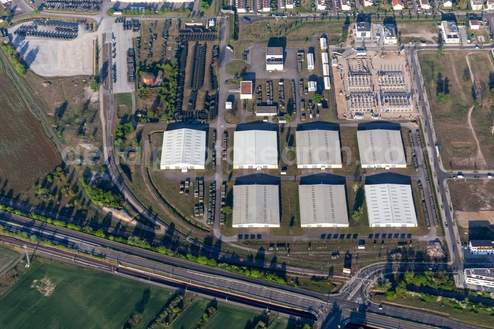 Karlsruhe from above - Building complex of the German army - Bundeswehr military depot in the district Neureut in Karlsruhe in the state Baden-Wuerttemberg, Germany