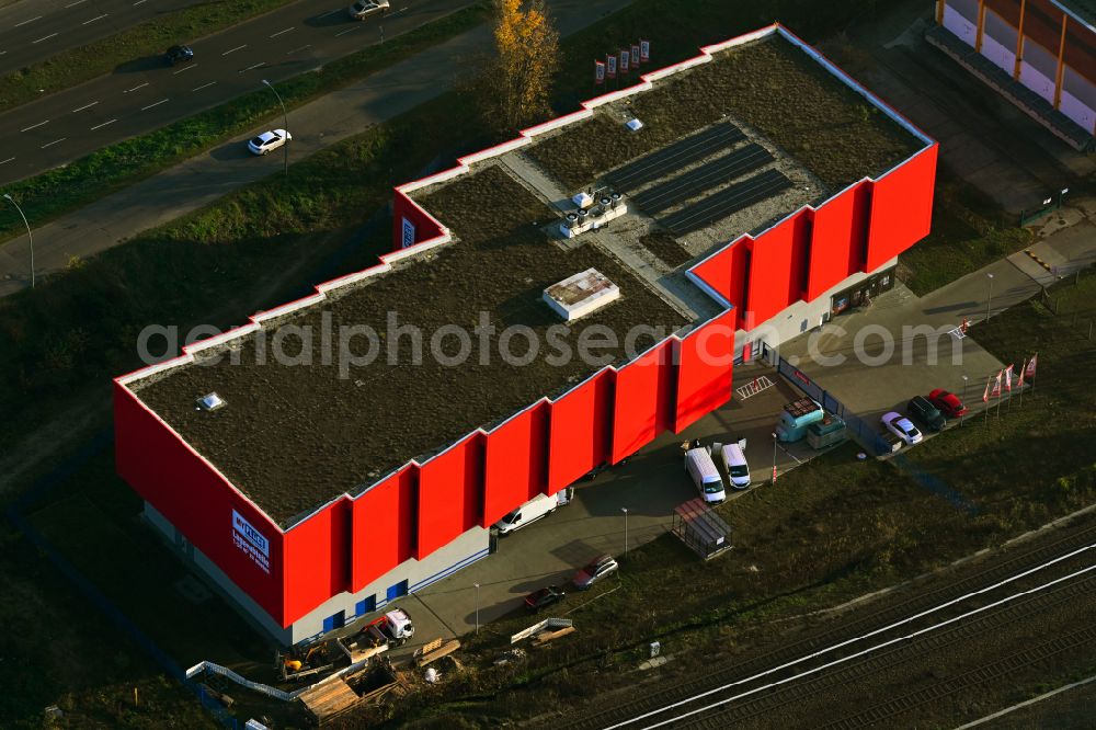 Aerial image Berlin - Construction site for the new construction of a self-storage warehouse on Maerkischen Allee in the district Marzahn in Berlin, Germany