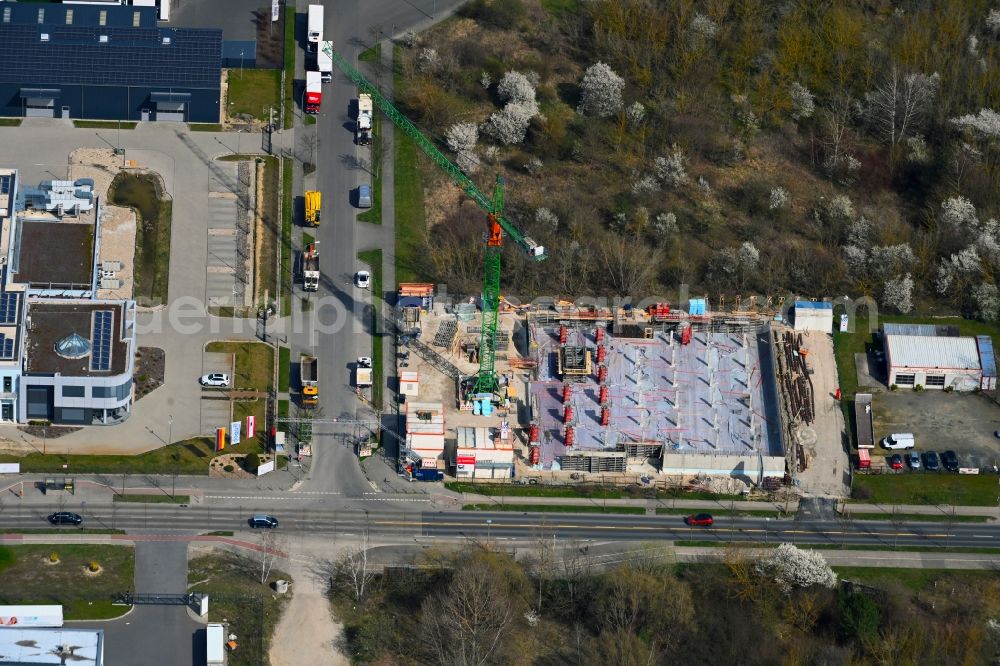 Berlin from the bird's eye view: Construction site for the new construction of a self-storage warehouse Zu den Kruegerwiesen corner Pablo-Picasso-Strasse in Berlin, Germany