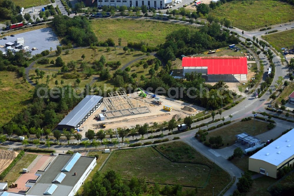 Aerial image Ludwigsfelde - Construction site for the new construction of a self-storage warehouse on Loewenbrucher Ring in Preussenpark in Ludwigsfelde in the state Brandenburg, Germany
