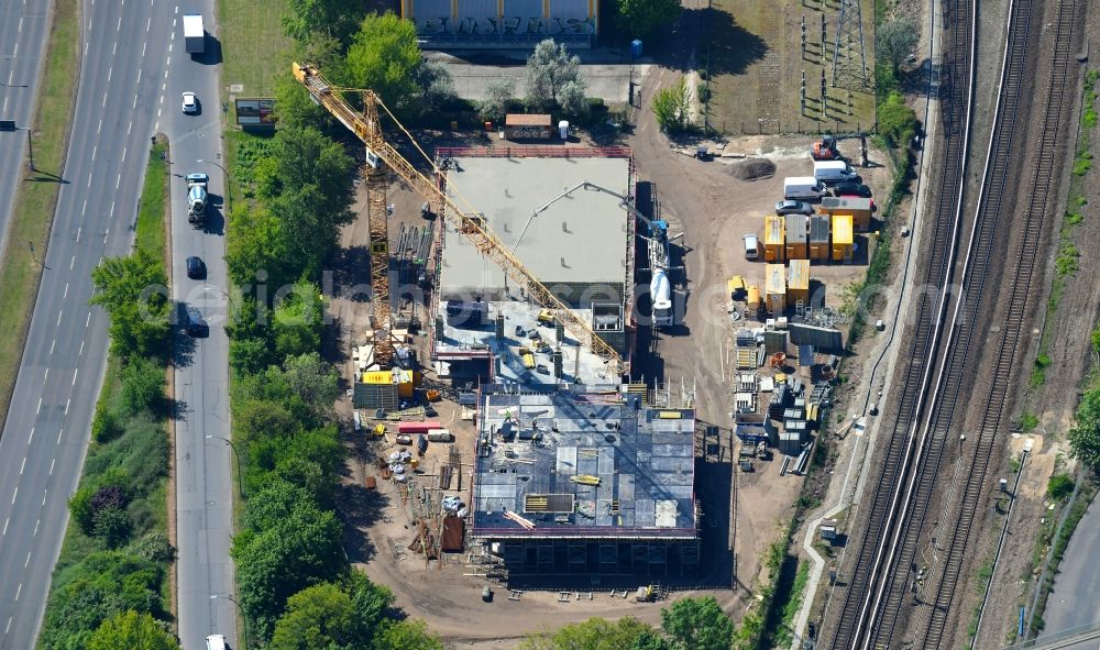 Berlin from above - Construction site for the new construction of a self-storage warehouse on Maerkischen Allee in the district Marzahn in Berlin, Germany