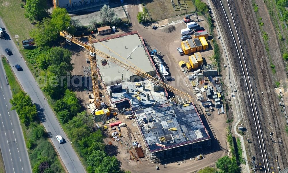 Berlin from above - Construction site for the new construction of a self-storage warehouse on Maerkischen Allee in the district Marzahn in Berlin, Germany