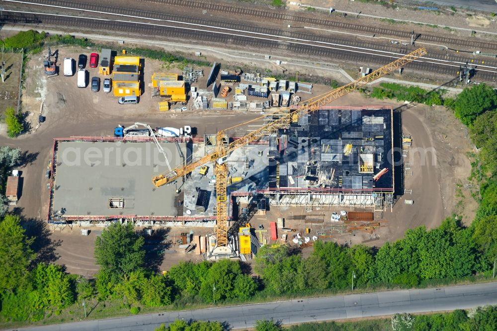 Aerial image Berlin - Construction site for the new construction of a self-storage warehouse on Maerkischen Allee in the district Marzahn in Berlin, Germany