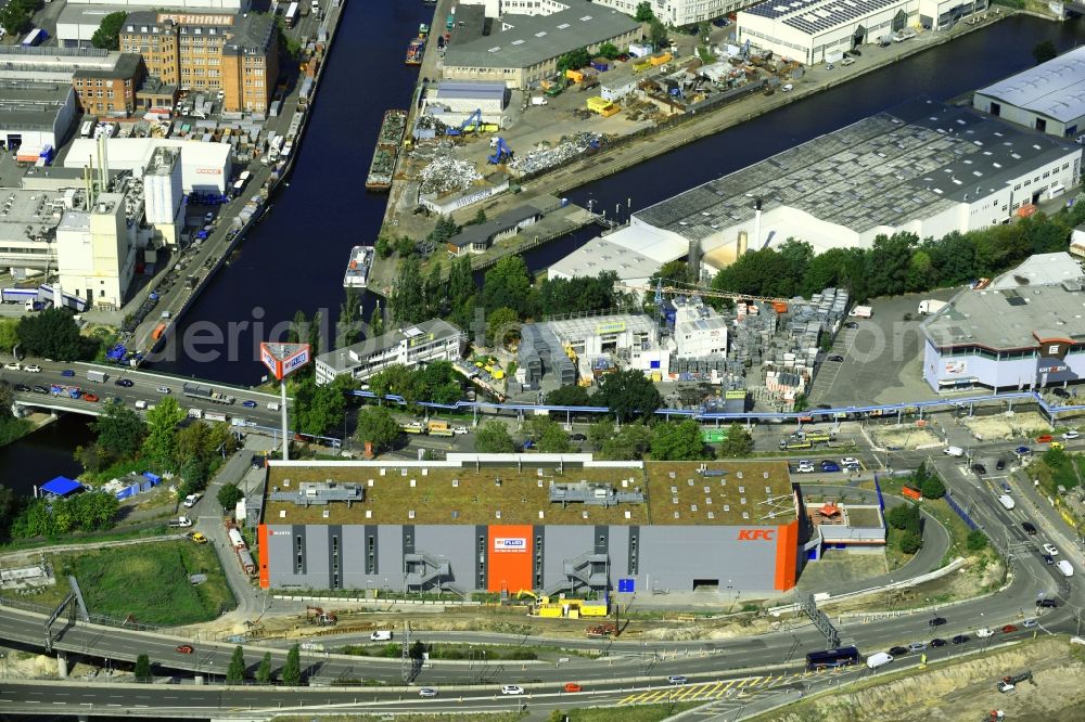 Berlin from above - Construction site for the new construction of a self-storage warehouse Grenzallee - Bergiusstrasse in the district Neukoelln in Berlin, Germany