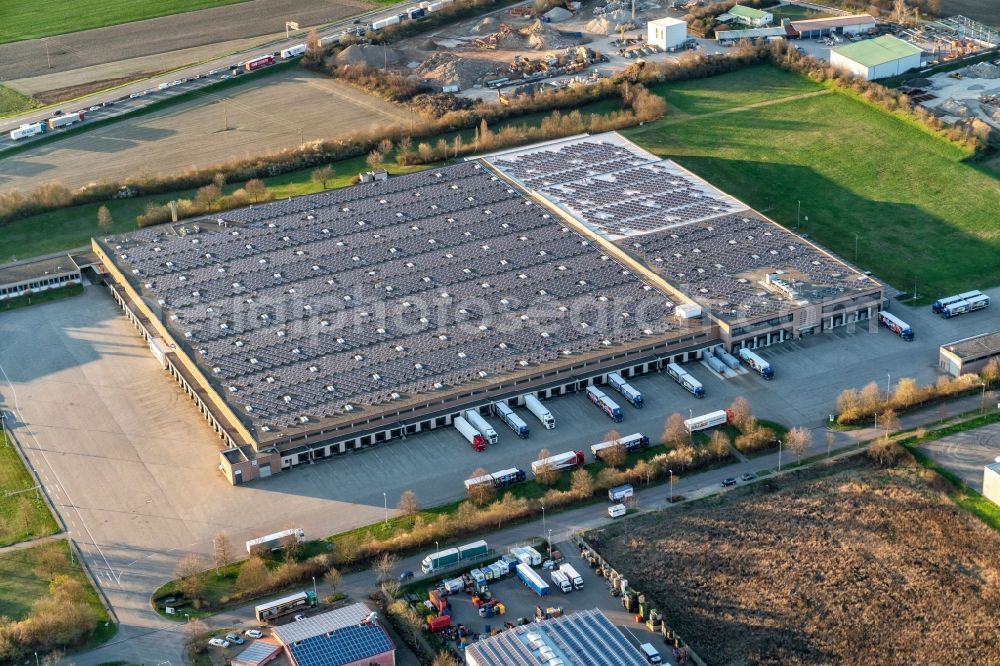 Aerial image Ettenheim - Warehouses and forwarding building of ALDI Mahlberg Unternehmensgruppe ALDI SUeD on Rotackerstrasse in Orschweier in the state Baden-Wurttemberg, Germany