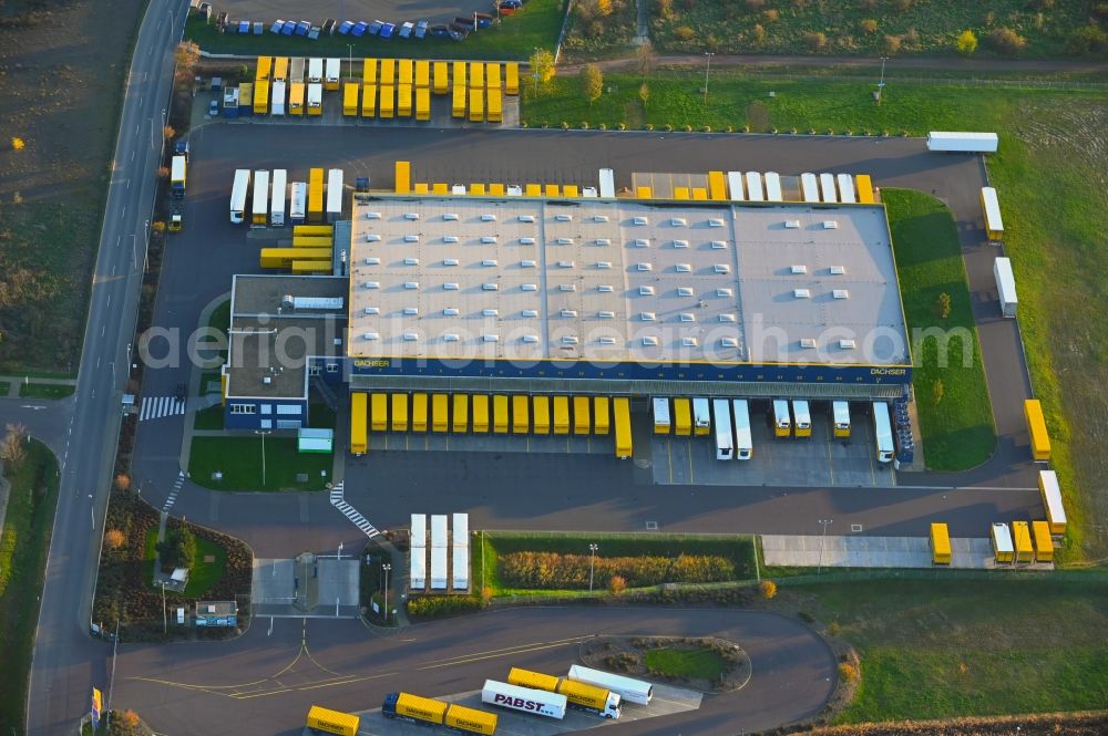 Aerial image Magdeburg - Warehouses and forwarding building of Dachser SE in the district Gewerbegebiet Nord in Magdeburg in the state Saxony-Anhalt, Germany