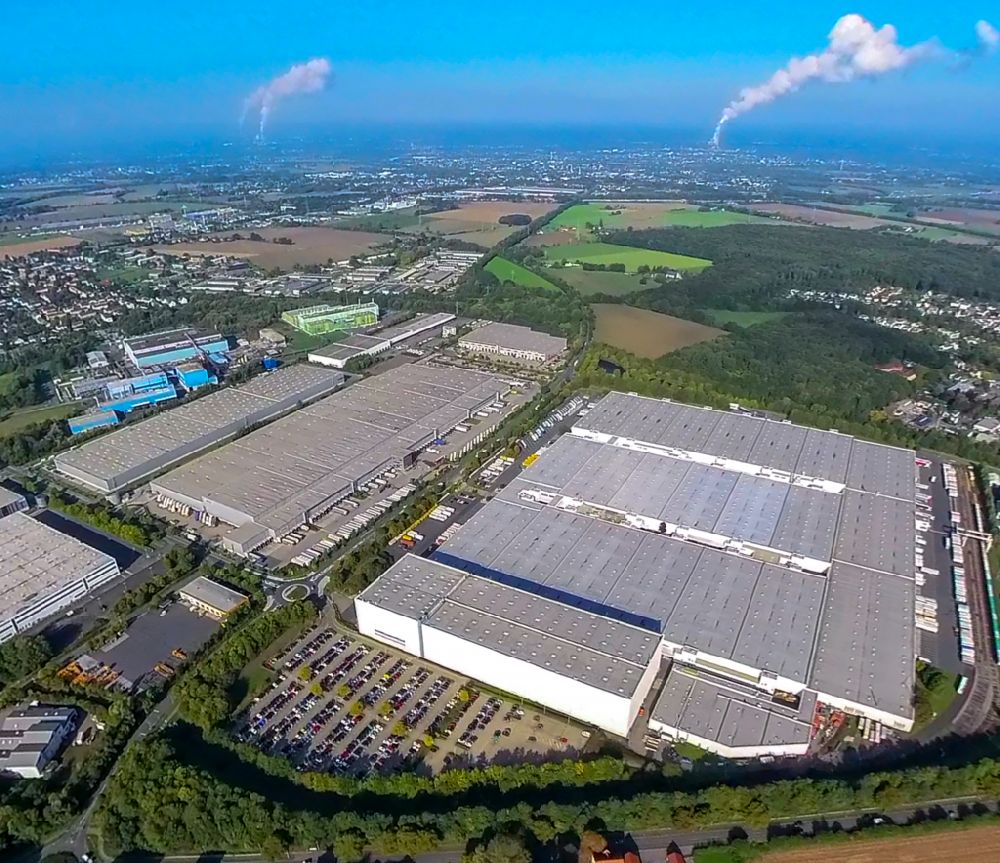 Aerial image Unna - Warehouses and forwarding building of DHL Solutions Fashion GmbH in Unna in the state North Rhine-Westphalia, Germany