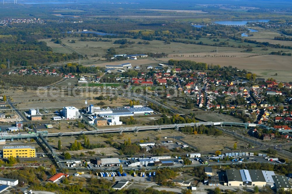 Aerial image Bitterfeld-Wolfen - Warehouses and forwarding building on Farbenstrasse in the district Greppin in Bitterfeld-Wolfen in the state Saxony-Anhalt, Germany