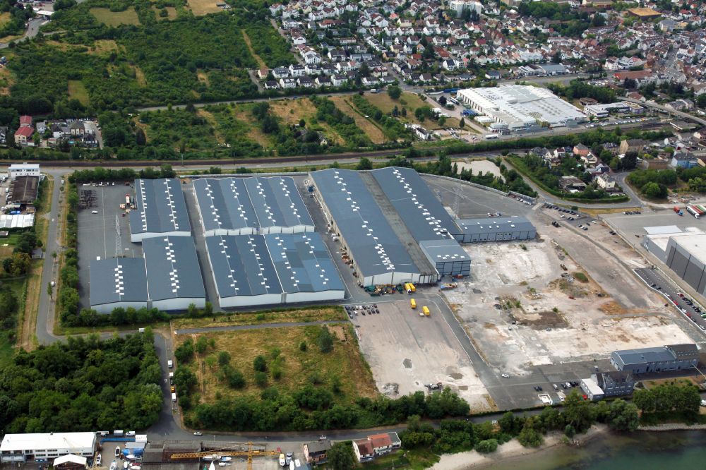 Aerial photograph Budenheim - Warehouses and forwarding building of Firma L.I.T. Lager & Logistik GmbH in Budenheim in the state Rhineland-Palatinate, Germany
