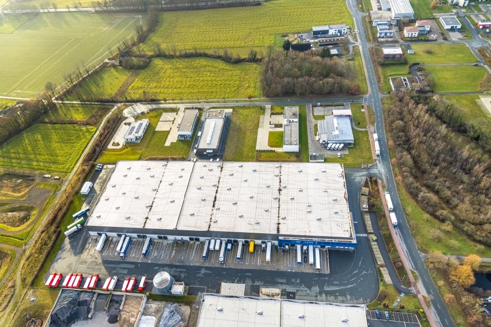 Aerial image Hamm - Warehouses and forwarding building of Friedrich Biermann Logistik and Spedition GmbH on Oberallener Weg in Hamm in the state North Rhine-Westphalia, Germany