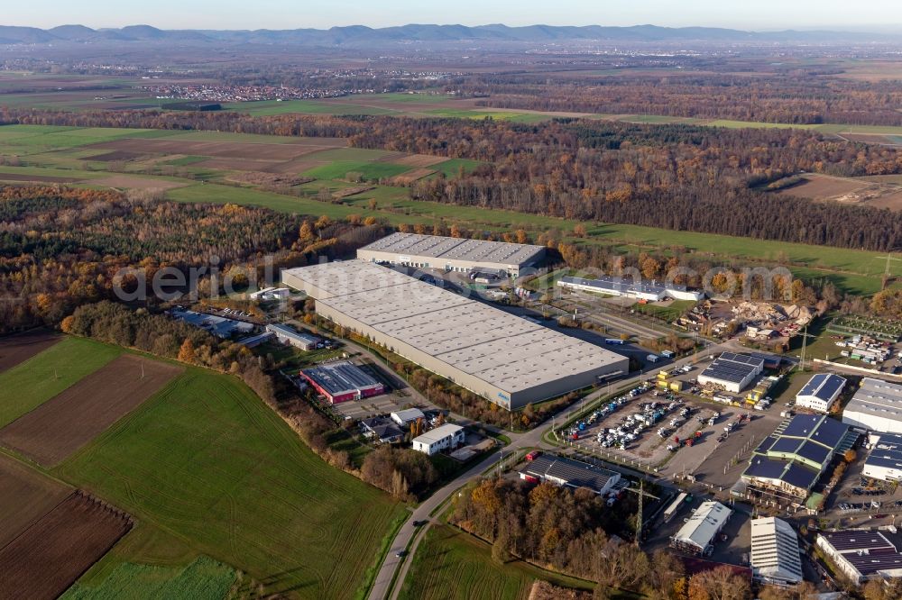 Aerial image Kandel - Warehouses and forwarding building Friedrich Zufall GmbH & Co. KG in the district Minderslachen in Kandel in the state Rhineland-Palatinate, Germany