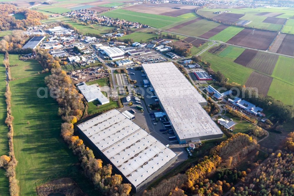 Kandel from above - Warehouses and forwarding building Friedrich Zufall GmbH & Co. KG in the district Minderslachen in Kandel in the state Rhineland-Palatinate, Germany