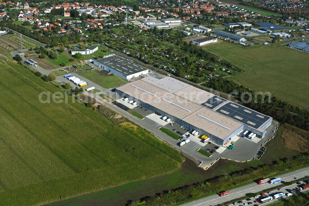 Aerial photograph Hohe Börde - Warehouses and forwarding building Am Knuehl in the district Hermsdorf in Hohe Boerde in the state Saxony-Anhalt, Germany
