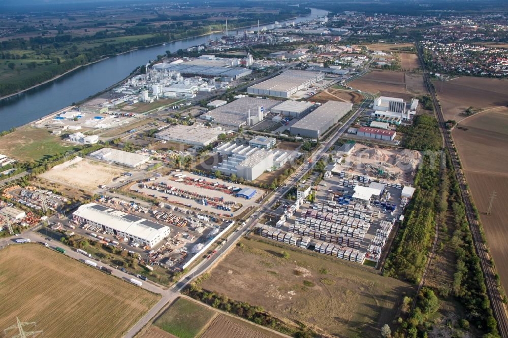Worms from the bird's eye view: Warehouses and forwarding building Kube & Kubenz in Worms in the state Rhineland-Palatinate, Germany