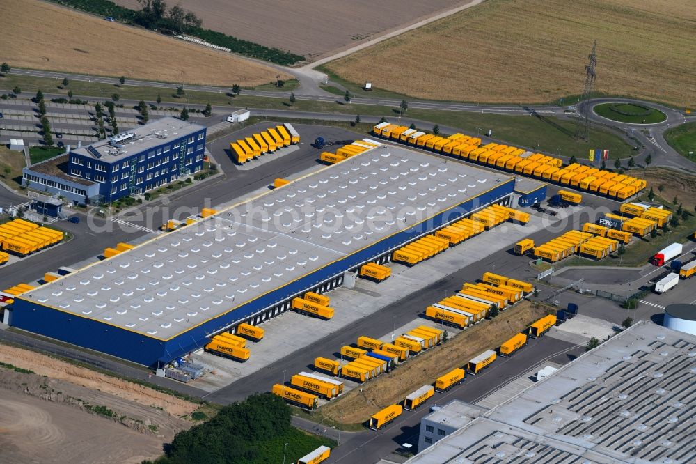 Malsch from the bird's eye view: Warehouses and forwarding building on Thomas-Dachser-Strasse in Malsch in the state Baden-Wurttemberg, Germany